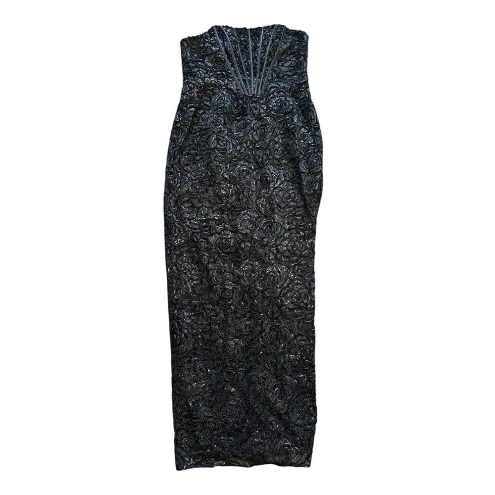 Lulus Stately Aura Black Velvet Sequin Strapless Bustier Maxi Dress XL NWT